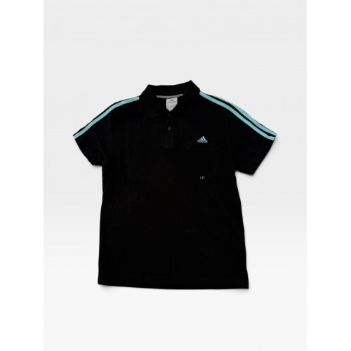 Adidas ClimaLite Polo Shirt Black with Aqua Stripes